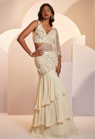 Shloka Khialani-Dianne Ivory Draped Skirt With Corset Top-INDIASPOPUP.COM