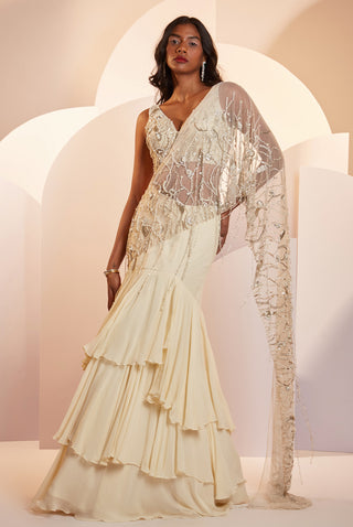 Shloka Khialani-Dianne Ivory Draped Skirt With Corset Top-INDIASPOPUP.COM