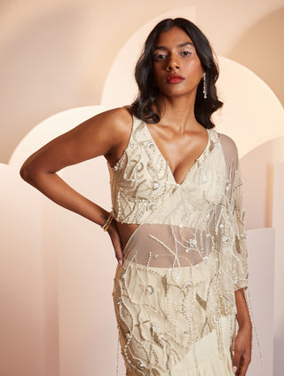 Shloka Khialani-Dianne Ivory Draped Skirt With Corset Top-INDIASPOPUP.COM