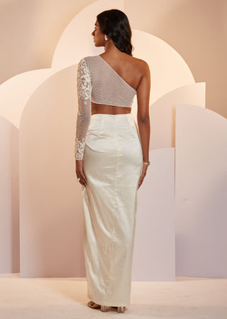 Shloka Khialani-Aisha Ivory Crop Top With Draped Skirt-INDIASPOPUP.COM