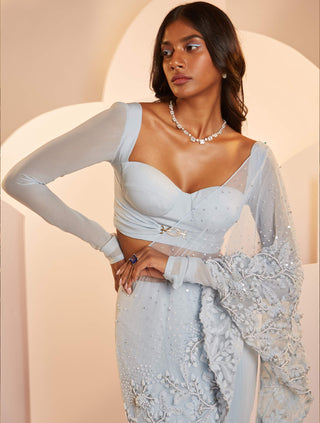 Shloka Khialani-Christina Powder Blue Skirt With Corset Top-INDIASPOPUP.COM