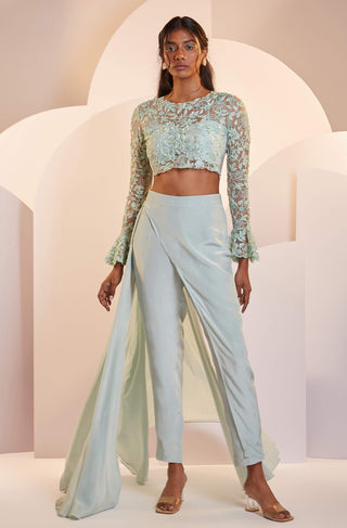 Shloka Khialani-Florence Mint Green Top With Draped Trouser-INDIASPOPUP.COM