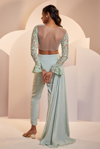 Shloka Khialani-Florence Mint Green Top With Draped Trouser-INDIASPOPUP.COM