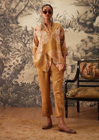 Kalista-Mustard Asymmetrical Tunic And Pants-INDIASPOPUP.COM