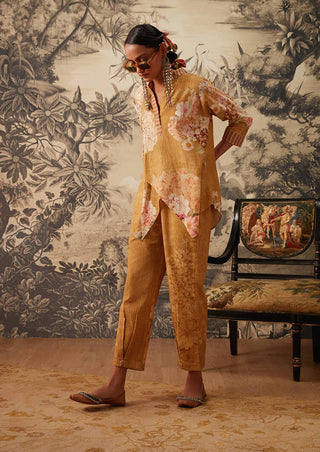 Kalista-Mustard Asymmetrical Tunic And Pants-INDIASPOPUP.COM