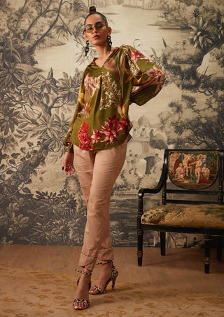 Kalista-Olive Green Printed Tunic And Pant-INDIASPOPUP.COM