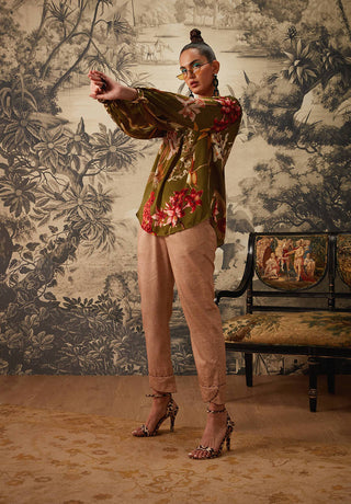 Kalista-Olive Green Printed Tunic And Pant-INDIASPOPUP.COM