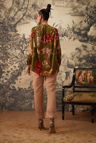 Kalista-Olive Green Printed Tunic And Pant-INDIASPOPUP.COM