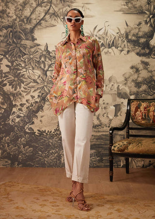 Kalista-Light Brown Printed Tunic And Pant-INDIASPOPUP.COM