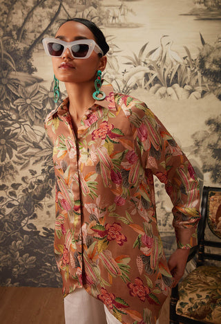 Kalista-Light Brown Printed Tunic-INDIASPOPUP.COM