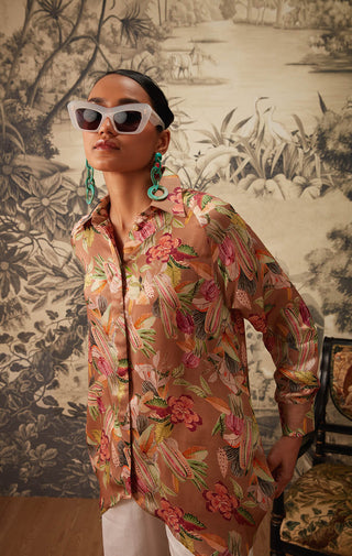 Kalista-Light Brown Printed Tunic And Pant-INDIASPOPUP.COM