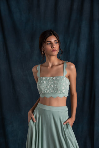 Lavanya Ahuja-Mint Scallop Detail Lehenga Set-INDIASPOPUP.COM