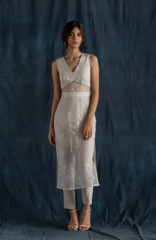 Lavanya Ahuja-Soft Grey Long Tunic & Pants Set-INDIASPOPUP.COM