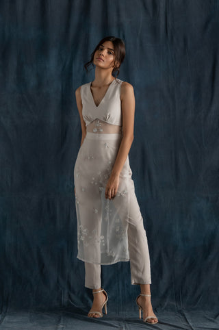 Lavanya Ahuja-Soft Grey Long Tunic & Pants Set-INDIASPOPUP.COM