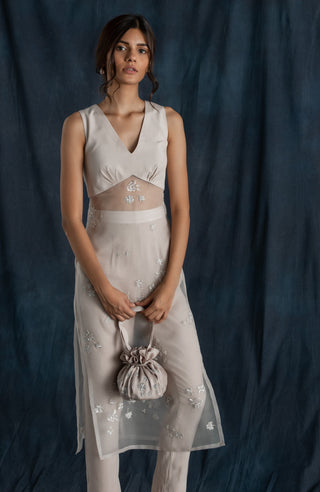 Lavanya Ahuja-Soft Grey Long Tunic & Pants Set-INDIASPOPUP.COM