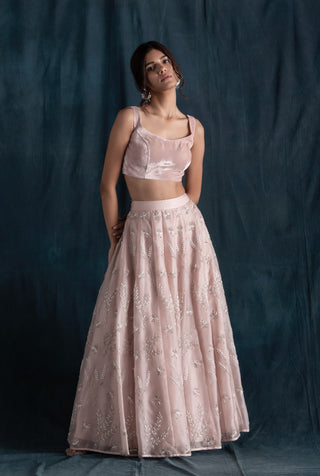 Lavanya Ahuja-Blush Organza & Velvet Lehenga Set-INDIASPOPUP.COM
