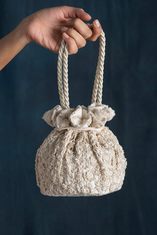Lavanya Ahuja-Ivory Hand Embroidered Drawstring Bag-INDIASPOPUP.COM