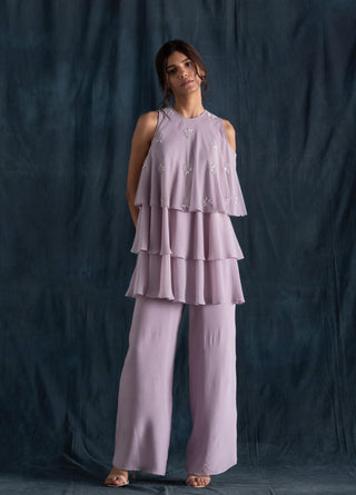 Lavanya Ahuja-Lilac Layered Cold Shoulder Tunic & Pants Set-INDIASPOPUP.COM