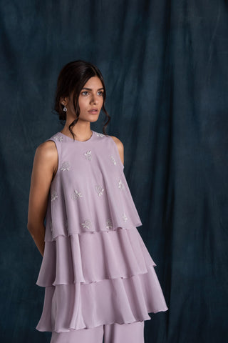 Lavanya Ahuja-Lilac Layered Cold Shoulder Tunic & Pants Set-INDIASPOPUP.COM