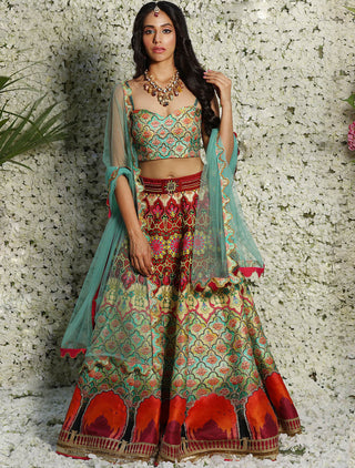 Archana Kochhar-Cyan Embroidered Lehenga Set-INDIASPOPUP.COM