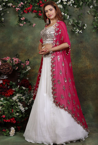 Archana Kochhar-Ivory And Pink Embroidered Lehenga Set-INDIASPOPUP.COM
