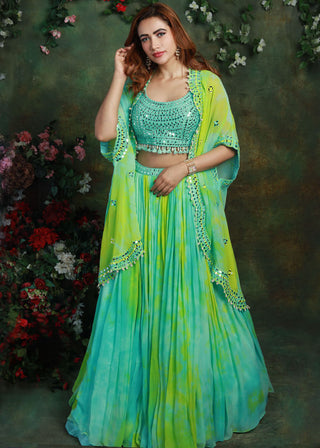 Archana Kochhar-Green Tie Dye Lehenga Set-INDIASPOPUP.COM