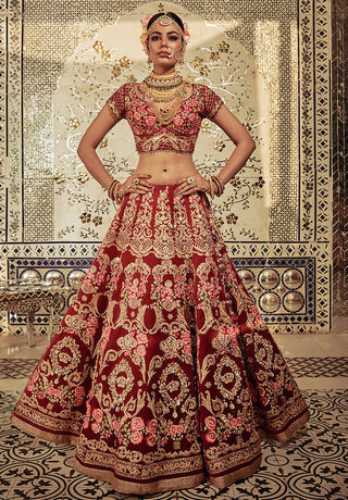 Archana Kochhar-Maroon Red Bridal Lehenga Set-INDIASPOPUP.COM
