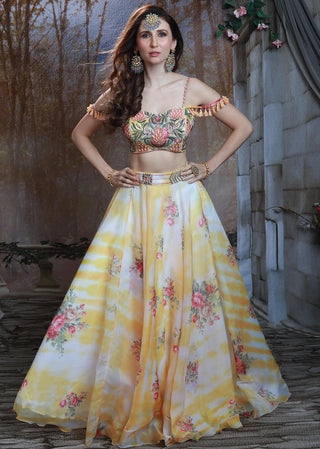 Archana Kochhar-Ivory And Yellow Lehenga Set-INDIASPOPUP.COM