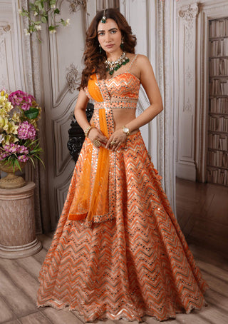 Archana Kochhar-Orange Embroidered Lehenga Set-INDIASPOPUP.COM