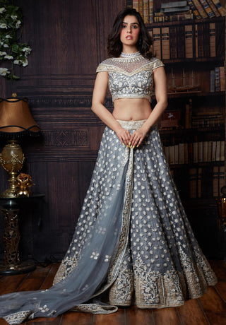 Archana Kochhar-Grey Embellished Lehenga Set-INDIASPOPUP.COM