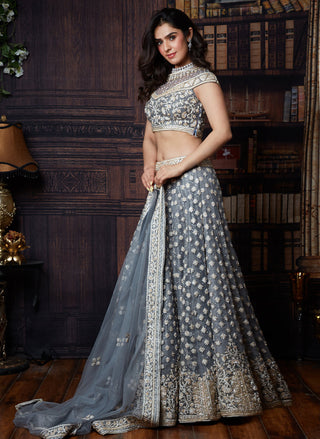 Archana Kochhar-Grey Embellished Lehenga Set-INDIASPOPUP.COM