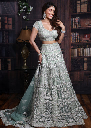 Archana Kochhar-Pista Green Thread Work Lehenga Set-INDIASPOPUP.COM