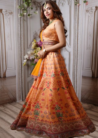 Archana Kochhar-Light Orange Printed Lehenga Set-INDIASPOPUP.COM
