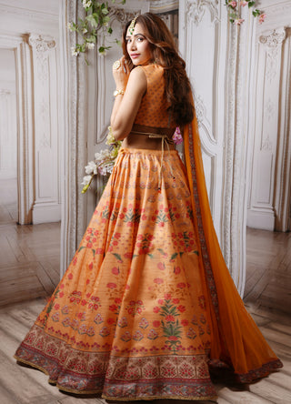 Archana Kochhar-Light Orange Printed Lehenga Set-INDIASPOPUP.COM