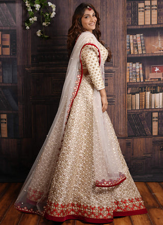 Archana Kochhar-Ivory And Red Pearl Lehenga Set-INDIASPOPUP.COM
