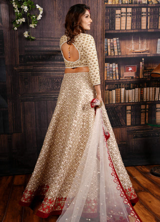 Archana Kochhar-Ivory And Red Pearl Lehenga Set-INDIASPOPUP.COM