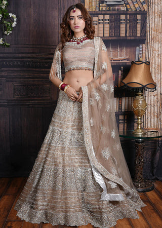 Archana Kochhar-Beige Shimmering Lehenga Set-INDIASPOPUP.COM