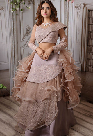 Archana Kochhar-Nude Pink Ruffle Lehenga Set-INDIASPOPUP.COM