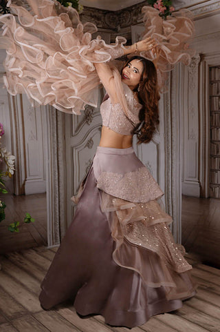 Archana Kochhar-Nude Pink Ruffle Lehenga Set-INDIASPOPUP.COM