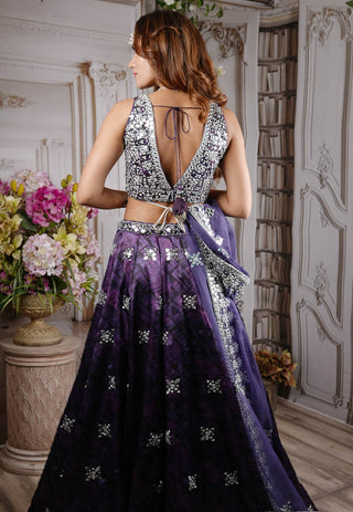 Archana Kochhar-Purple Mirror Work Lehenga Set-INDIASPOPUP.COM