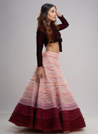 Archana Kochhar-Pink And Maroon Ombre Lehenga With Blouse-INDIASPOPUP.COM