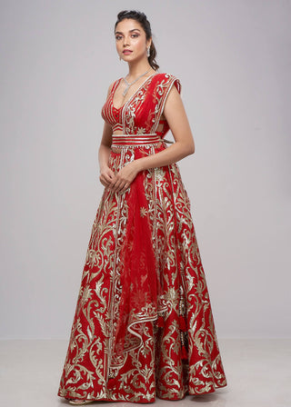 Archana Kochhar-Bright Red Embroidered Lehenga Set-INDIASPOPUP.COM