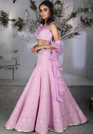 Archana Kochhar-Lilac Lucknowi Lehenga Set-INDIASPOPUP.COM