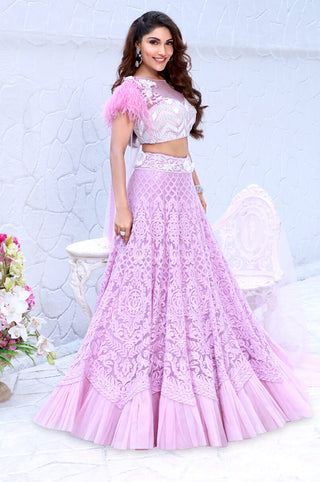 Archana Kochhar-Lilac Lucknowi Lehenga Set-INDIASPOPUP.COM