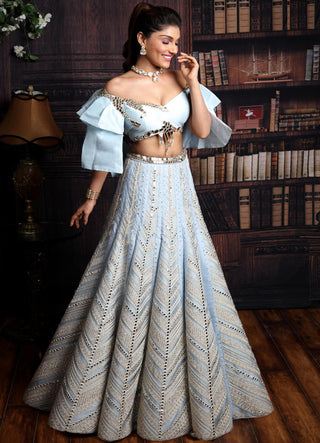 Archana Kochhar-Mint Blue Embroidered Lehenga Set-INDIASPOPUP.COM