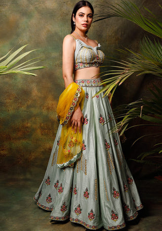 Archana Kochhar-Pista Green Embroidery Lehenga Set-INDIASPOPUP.COM