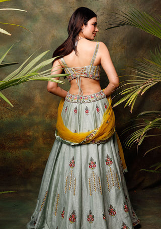Archana Kochhar-Pista Green Embroidery Lehenga Set-INDIASPOPUP.COM