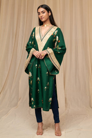 House Of Masaba-Bottle Green Buttercup Kurta-INDIASPOPUP.COM