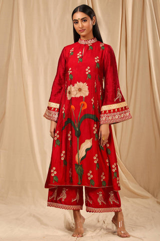 House Of Masaba-Red Spring Blossom Kurta Set-INDIASPOPUP.COM