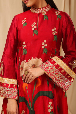 House Of Masaba-Red Spring Blossom Kurta Set-INDIASPOPUP.COM